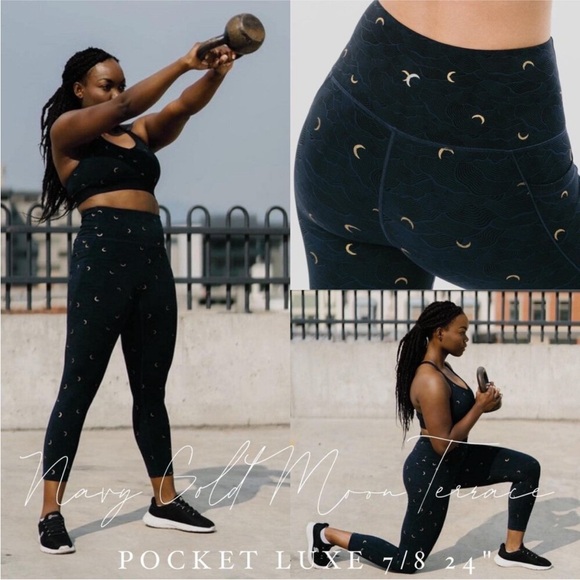 Zyia Active Pants - Zyia Terrace Pocket Luxe 7/8 Leggings - Navy with Moons